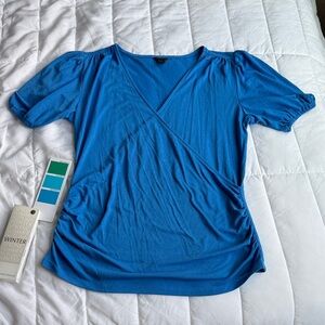 🌷☀️❄️ Ann Taylor Blue Faux Wrap Blouse